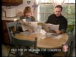 ["The 1996 political TV ad for Mark Neumanns congressional campaign highlighted the opulent lifestyle of his opponent Spotswood, suggesting it derived from corrupt practices during her tenure on the city council. Through multiple frames focusing on a luxurious mansion, the ad implied that Spotswood's wealth was gained through unethical means."]