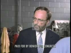 ["The 1996 political ad for Democratic Party candidate David Edward Bonior focuses on advocating for workers' rights, particularly emphasizing the protection of retirement benefits and corporate responsibility. The ad features passionate speeches by elderly workers who assertively discuss the struggles and injustices faced due to inadequate retirement benefits and corporate neglect."]