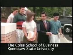 ["In Michael Coles' 1996 campaign ad, he confidently addresses community members and speaks at multiple events, emphasizing his commitment to fiscal responsibility and improving education. Coles advocates for bipartisan support in Congress, positioning himself as a dedicated leader uniting for progress. Scenes include enthusiastic crowds, campaign banners, and supportive organizational logos."]