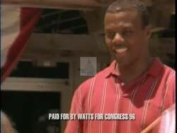 ["In the 1996 campaign ad, Julius Ceasar Watts showcases his leadership qualities and integrity through various scenes. Displaying confidence and passion, Watts speaks at multiple events in Oklahoma, engaging with attentive crowds. His speeches project a strong sense of commitment to political issues, inspiring trust and dedication among viewers."]