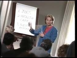 ["In her 1992 political TV ad, Democratic candidate Barbara Bailey Kennelly focuses on welfare reform, advocating strategies that promote independence through education and job training rather than dependency. Throughout various hospital and conference room scenes, she interacts with professionals, passionately discussing ways to reduce welfare dependency and emphasizing the necessity of workforce training."]