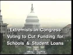 ["In the 1996 political ad for Louise McIntosh Slaughter, Jeffrey Rosenberger is portrayed as uninformed and aligned with extreme positions on education. Repeatedly, the ad emphasizes Rosenberger's confusion about the Department of Education's role and his support for Buchanan and Gingrich, who advocate for significant educational cuts."]