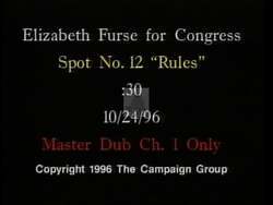 ["The 1996 political TV ad for Democratic Party candidate Elizabeth Furse portrays her opponent, Bill Witt, in a negative light, focusing on his legal troubles and allegations of fraud. It features serious narrations and visuals, including headlines, legal documents, and testimonial evidence to emphasize Bill Witt's involvement in consumer fraud and the resulting repercussions. The ad aims to question Witt's integrity and suitability for office."]
