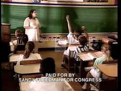 ["In her 1996 campaign ad, Democratic candidate Sandy Friedman emphasized her commitment to education and fiscal responsibility. The ad contrasted her positive policies with opponent Jim Davis's less favorable decisions on these issues. Using classroom settings and direct addresses, Friedman highlighted her dedication to responsible spending and educational advancements, positioning herself as the suitable choice for Congress."]