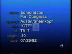 ["In the 1992 presidential campaign ad, Democratic candidate Drew Edmondson presents himself as a proponent of fiscal responsibility and governmental efficiency. Scenes depict him speaking confidently at a podium and passionately at a rally, emphasizing reform and cutting excess. His campaign slogan is prominently featured throughout, enhancing his message of efficient governance."]
