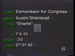 ["In his 1992 political ad, Democratic candidate William Andrew (Drew) Edmondson positions himself as tough on crime, contrasting sharply with his opponent, Mike Sinar. The ad disparages Sinar's more liberal crime policies and legislative record, using various scenes to emphasize Sinar's negative portrayal while highlighting Edmondsons achievements as a District Attorney."]