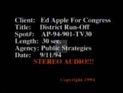 ["In his 1994 presidential campaign ad, Ed Apple, donning military attire, confidently positions himself as a staunch defender of national security and Oklahoma's defense jobs. He emphasizes fiscal conservatism by promising no tax increases, focusing on protecting military positions and assuring financial responsibility, reinforcing his military background and leadership capabilities."]