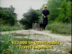 ["In his 1994 presidential campaign ad, Democratic candidate David Perryman addresses the camera seriously, questioning the ethics and actions of opponent Tully McCoy against a backdrop of American flags. Scenes of Perryman in various settings contrast with shots of dark, secretive scenes, suggesting a search for truth and integrity."]