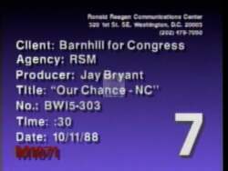["Helen Iphegenia Barnhill's 1988 political ad portrays her as a vibrant candidate, surrounded by a diverse group of enthusiastic supporters. Through various scenes of rallies and campaign speeches, the video emphasizes her connection with constituents and promotes a sense of community and change with the slogan \"This is our chance.\""]