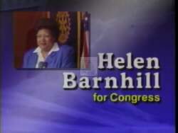 ["In her 1988 presidential campaign ad, Republican candidate Helen Iphegenia Barnhill exudes leadership and determination. The video showcases Barnhill setting up her workstation and leading a business meeting, underscoring her readiness and capability to manage and inspire, illustrating her as a focused and decisive potential president."]