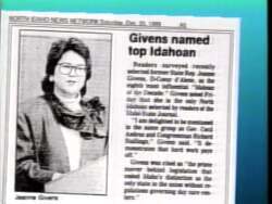 ["In her 1990 presidential campaign ad, Democratic candidate Jeanne Givens presents herself as a confident and passionate leader. Throughout various scenes, Givens is shown addressing enthusiastic crowds from a podium, demonstrating her commitment and dedication to her audience. The recurring imagery of campaign posters and banners emphasizes her hopeful message and leadership qualities."]