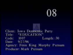 ["The 1996 political TV ad aimed at opposing education budget cuts, features emotional visuals of concerned parents, children, and teachers affected by potential funding reductions. Each scene vividly illustrates anxiety over the negative impact on schools and education quality, with text overlays urging viewers to oppose these cuts and support educational advocacy."]