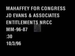["In his 1996 campaign ad, Mike Mahaffey presents himself as a stern, determined advocate for justice and social equality. The scenes alternate between Mahaffey addressing the camera, speaking at community events, and advocating in a courtroom, underscoring his commitment to fighting corruption, supporting social justice, and protecting Social Security and Medicare. His earnest demeanor emphasizes his sincerity in implementing significant change in Congress."]