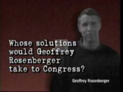 ["In the 1996 political ad for Democratic candidate Louise McIntosh Slaughter, the focus is on criticising her opponent Jeffrey Rosenberger for policies that negatively impact healthcare and education. The ad aligns Rosenberger with the policies of Buchanan, Gingrich, and Dole, emphasizing drastic cuts that harm seniors and students."]