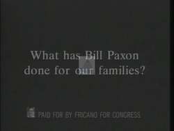 ["The 1996 political TV ad for Tom Fricano sharply criticizes his opponent, Bill Paxson, framing him as detrimental to American families. Using scenes that display distressed families, concerned citizens at podiums, and negative depictions of Paxson, the ad claims his policies negatively affect lower-income groups, retirees, and students."]