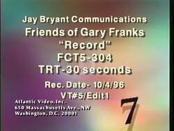 ["In his 1996 campaign ad, Republican Gary Franks aggressively defends his legislative record while addressing and countering various misrepresentations by his opponents. The ad features Franks directly engaging the camera, critiquing his liberal opposition, and emphasizing his support for education, health, and smaller government. He denounces negative campaigning and false information spread by his adversaries."]