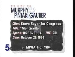 ["In his 1994 campaign ad, Republican Steve Buyer emphasizes strong Midwest family values and a commitment to representing Indiana in Congress. The visuals, set prominently in Monticello, show Buyer engaging with local residents, surrounded by family, and speaking passionately about reducing government overreach, advocating for smaller government and critical reforms."]