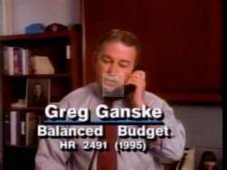 ["In a 1996 political TV ad, Republican candidate John Greg Ganske, a former physician and congressman, utilized images of his work in a medical setting to emphasize his compassionate care and dedication to public service. Scenes depicted Ganske interacting with patients and staff, portraying him as trustworthy and committed to healthcare and leadership, underscored by American flags and professional settings."]