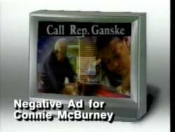 ["In the 1996 campaign ad, Republican candidate John Greg Ganske's team highlights inaccuracies in opponent Connie McBurney's statements. With intense debate footage, disapproving audience reactions, and critical newspaper headlines, the ad portrays McBurney as untrustworthy, emphasizing Ganske's call for integrity in politics."]