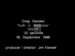 ["In the 1996 political TV ad, Republican candidate John Greg Ganske is depicted as a confident leader, addressing an enthusiastic crowd, portrayed in stark contrast to his opponent, Connie McBurney, who appears concerned and secretive. The ad underscores the controversy surrounding McBurney's policies through text overlays while promoting Ganske's favored reforms to rally voter support."]