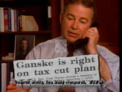["In his 1996 presidential campaign ad, Republican John Greg Ganske focuses on advocating for tax fairness and healthcare benefits tailored to benefit Iowa's middle class. Throughout various scenes, Ganske is depicted addressing Congress, speaking at events, and engaging with the community, consistently promoting fiscal reforms and healthcare affordability for Iowas working families. His campaign emphasizes his role as an \"Independent Voice for Iowa.\""]