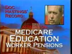 ["In the 1996 presidential campaign ad for Democratic candidate Rick Locke, scenes include Locke criticizing opponent Doc Hastings while promoting his own moderate policies aimed at central Washington's needs. Locke is depicted engaging with local farmers in an orchard, emphasizing a hopeful and confident approach to addressing local interests."]