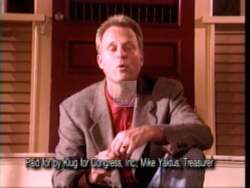 ["In a 1996 political TV ad for Republican candidate Scott Leo Klug, various scenes depict American families relieved and grateful for recent healthcare legislation that secures coverage, includes pre-existing conditions, and offers new health security. Parents hug their children in settings ranging from living rooms to playgrounds, expressing gratitude and relief."]