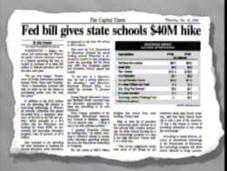 ["The 1996 political TV ad for Scott Leo Klug showcases his commitment to fiscal responsibility with a focus on prioritizing police and education funding. Throughout the ad, multiple scenes feature Klug speaking earnestly at various podiums, underscoring the importance of responsible governance and addressing taxpayer concerns, all amidst a backdrop of American flags."]