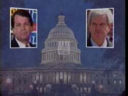 ["In the 1996 political TV ad for Jonas Martin Frost, scenes depict Ed Harrison embroiled in a scandal involving illegal campaign financing to Newt Gingrich. Under intense scrutiny and legal consequences, a distressed Harrison is shown returning $50,000 amidst courtroom settings and FEC investigations, symbolizing a breach of public trust."]