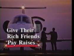 ["In the 1996 presidential campaign ad for Jonas Martin Frost, the Democratic Party candidate highlights the anxieties of elderly citizens concerning their financial security. Multiple scenes depict elderly individuals and couples looking worriedly at pension documents against backgrounds of austere homes and financial news reports, underscoring concerns about pension security under new financial plans."]