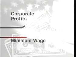 ["In a 1996 political ad for Democratic candidate Nan Anti-Mark Neumann, scenes depict constituent struggles with low wages, showcasing overworked individuals, single mothers, and frustrated workers all advocating for a fair minimum wage increase. Contrasted with images of wealthy businessmen and staged protests, the ad criticizes Congressman Newman for denying wage increases, urging voters to demand economic equity and justice."]
