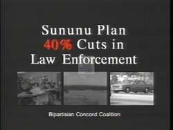 ["In his 1996 presidential campaign ad, Democratic candidate Joe Keefe confidently addresses the public outdoors and at a community meeting, advocating for key issues such as robust education, strict law enforcement, and environmental conservation. He emphasizes the necessity of policy improvements, showcasing his commitment to fostering a secure and sustainable future."]