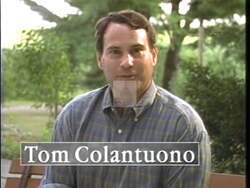 ["In a series of assertive campaign scenes, Tom Colantuono's 1996 presidential ad highlights his dedication to preventing tax increases and controlling government expansion. Speaking vigorously from various podiums, Colantuono stresses fiscal conservatism, the importance of hard work over luck, and strong leadership. His message is enhanced by supportive crowds and state-themed backdrops, aiming to resonate particularly with New Hampshire voters."]