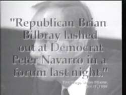["In the 1996 campaign ad, Democratic candidate Peter Navarro emphasizes his focus on key issues like Medicare, education, and the environment, consistently distancing himself from personal attacks. He criticizes opponent Brian Bilbrays approach and tactics, pledging to address significant political matters over personal controversies, while acknowledging past mistakes and reiterating his policy priorities."]