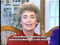 ["In the 1996 campaign ad, Betty Peck and Professor Jeannie Eder, along with other supporters like Kim, earnestly endorse Democratic congressional candidate William Petzoldt Yellowtail. They sit in various settings, discussing personal experiences and political views, criticizing opponent Rick Hill's negative campaigning, and advocating strongly for Yellowtail as a positive choice for Congress."]