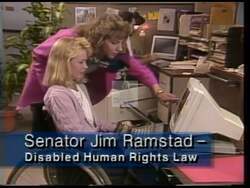 ["In his 1990 presidential campaign ad, Republican Senator Jim Ramstad highlights his legislative achievements in advocating for disability rights, senior safety, and environmental protection. The ad showcases Ramstad in various settings, including his office and community gatherings, emphasizing his commitment and leadership in supporting vulnerable groups and preserving the environment."]