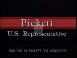 ["In his 1992 campaign ad, Democratic candidate Owen Bradford Pickett passionately emphasizes his commitment to local interests and Virginia's welfare. Scenes depict Pickett speaking confidently at various podiums, highlighting his support for the military, job protection, and independent representation, against a backdrop of American flags, underscoring a dedication to prioritizing Virginia over broader political influences."]