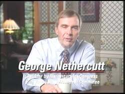 ["In a 1994 campaign ad, Republican George R. Nethercutt emotionally refutes Democrat Tom Foley's accusations of cutting social benefits. Nethercutt highlights his personal and familial connections to Social Security and public education, denying the false claims and advocating for reforms. He presents himself as an advocate for fresh leadership in addressing these pivotal issues."]