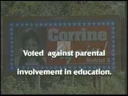 ["The 1994 campaign ad for Republican Marc Little targets political opponent Corrine Brown, highlighting her voting record. Featuring scenes of Brown in a debate looking defensive and text overlays criticizing her decisions, the ad urges voters to consider a change in representation, promoting Little as the preferable alternative."]