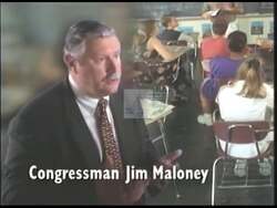 ["In his 1998 presidential campaign ad, Democratic candidate Jim Maloney emphasizes his commitment to education and community safety. Scenes of Maloney engaging with students, teachers, and community members highlight his approach to educational reform, youth mentoring, and enhanced community policing. He advocates vigorously for accountability and robust community support in educational policies."]