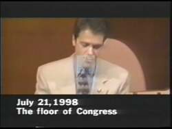 ["In the 1998 campaign ad for Democratic candidate Rush Holt, scenes depict a direct critique of Congressman Pappas, using the motif of ���������Twinkle, twinkle, Kenneth Starr��������� while visually associating Pappas with stars, suggesting political alignment and disparagement through allegory. The ad conveys negative sentiments about Pappas' political actions or affiliations."]