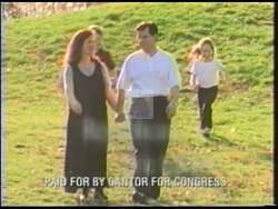 ["In his 2000 campaign ad, Republican candidate Eric Cantor presents himself as a dedicated and passionate contender for Congress. Throughout various scenes, he emphasizes his commitment to honor, educational reform, and tax cuts. Positioned confidently at podiums adorned with American flags and campaign banners, Cantor pledges to prioritize legislative goals that ensure fiscal responsibility and upholds values beneficial to his constituents."]