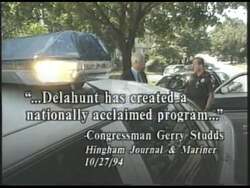 ["In the 1996 political TV ad, several women emotionally recount their experiences with domestic violence and survival. They collectively praise Bill Delahunt's efforts in initiating impactful domestic violence programs that contributed significantly to their safety and recovery. The ad aims to showcase Delahunt's commitment to combating domestic violence, advocating for his election to Congress."]