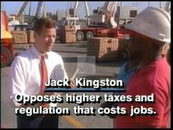 ["The 1992 political ad for Jack Kingston highlighted his commitment to fiscal responsibility. Addressing the audience directly, Kingston promoted policies focused on reducing taxes, regulations, and promoting a balanced budget to safeguard future financial stability. The ad aimed to frame him positively as a protector of paychecks and advocate for responsible economic governance."]