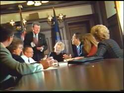 ["In the 2002 political TV ad, Republican Congressman Butch Otter confidently addressed his constituents, focusing primarily on his economic legislative achievements throughout Idaho. Scenes from the ad depicted Otter speaking at multiple events and in an office setting, emphasizing his dedication to economic improvement and leadership, accompanied by visuals of supportive crowds and American flags. The consistent message was his commitment to strengthen Idaho���������s economy."]