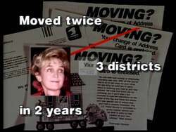 ["The 1992 political ad for Richard William Pombo targets opponent Patty Garamendi, focusing on her controversial campaign funds and policy decisions. Featuring multiple scenes of debates and public speaking engagements, the ad overlays negative captions and unflattering imagery to emphasize Garamendi's questionable affiliations and criticized political actions."]