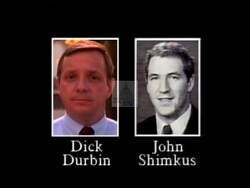 ["The 1992 political TV ad for Democrat Dick Durbin contrasts his policies with Republican John Shimkus, emphasizing Durbin���������s strong support for Illinois families and seniors. Scenes depict Durbin energetically debating and advocating for Social Security and energy policies, while Shimkus appears uncertain and defensively opposing these views. The ad highlights their ideological differences and Durbin's dedication to constituent interests."]