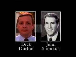 ["In the 1992 political TV ad, Democratic Party candidate Dick Durbin is portrayed in a series of debates against John Shimkus, emphasizing their contrasting views on Social Security, big oil, and ethanol policies. Durbin is shown as a confident, passionate advocate for Illinois families and seniors, energetically championing renewable energy and Social Security, aiming to highlight his leadership qualities and dedication against Shimkus' hesitancy and corporate influences."]