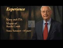 ["In his 2004 campaign ad, Joe Schwarz confidently addresses the camera, denouncing false political attacks and promoting his integrity and experience. Positioned in a well-lit office, Schwarz emphasizes honest representation and counters misinformation presented by opponents, advocating for truthful and dignified representation in Congress. He appears resolute and sincere throughout the ad."]