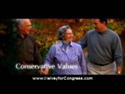 ["In the 2004 presidential campaign ad for Republican Jay Helvey, scenes of him chopping barbecue and interacting in North Carolina settings symbolize his commitment to hard work, discipline, and local values. Helvey, dressed both casually and professionally, conveys a down-to-earth, sincere image, emphasizing his roots and traditional American values."]